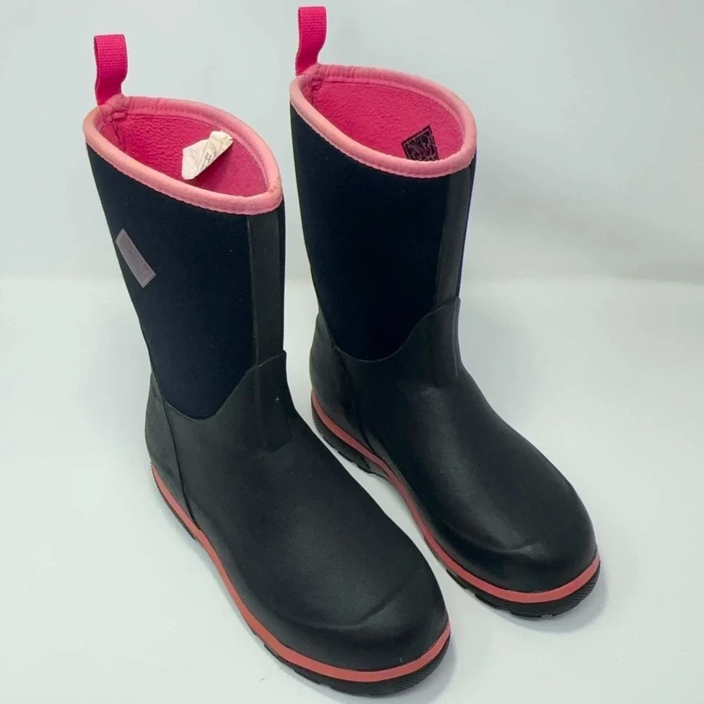 Muck‎ Boot Company Waterproof Neoprene Rain Boots Kids Size 3 Black Pink Outdoor